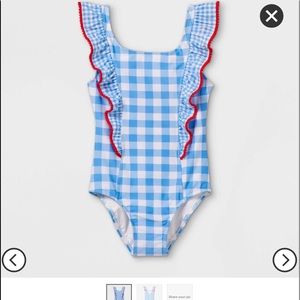 Cat & Jack Girls' Gingham Ruffle-Front Swimsuit